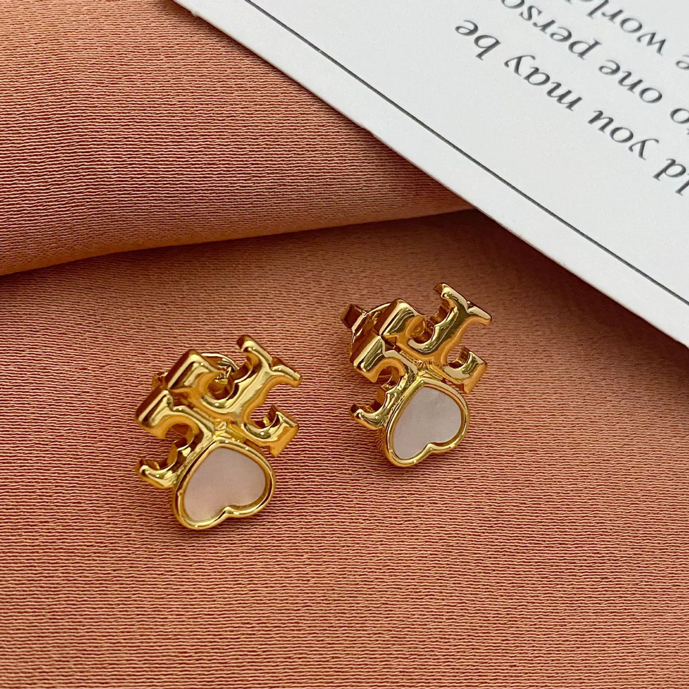 Tory Burch Heart Letter Metal Stud Earrings for